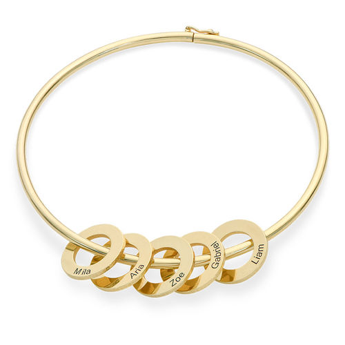 Bangle Bracelet with Round Shape Pendants in Gold Plating