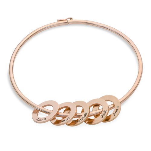Bangle Bracelet with Round Shape Pendants in Rose Gold Plating