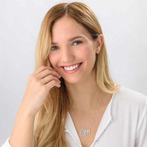 Celebrity Monogram Sterling Silver Diamond Necklace