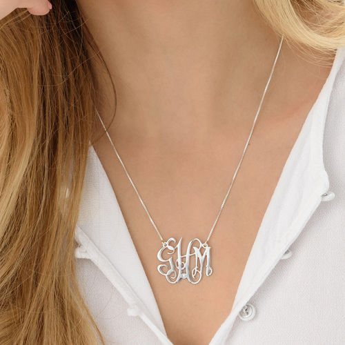 Celebrity Monogram Sterling Silver Diamond Necklace