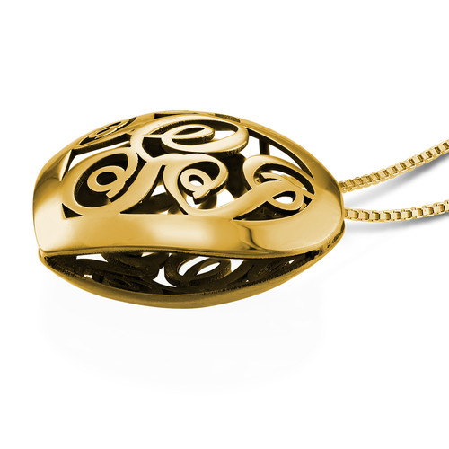 Contoured Gold Plated Monogram Necklace - Heart Shape