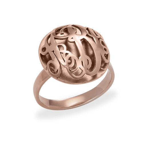 Contoured Monogram Ring in Rose Gold Plating