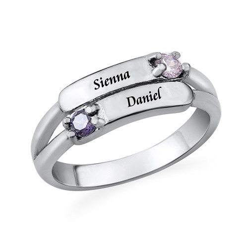 Double Birthstone Ring with Engraving