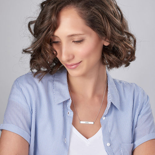 Engravable Bar Necklace with Cubic Zirconia in Sterling Silver