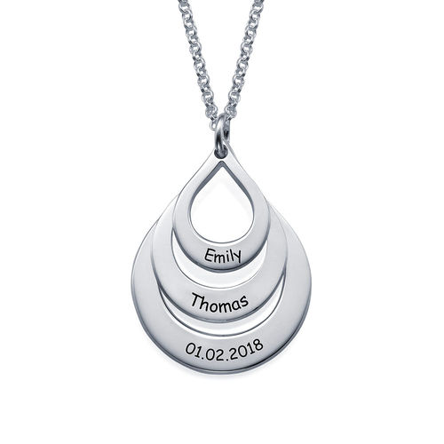 Engraved Sterling Silver Family Necklace Drop Shaped