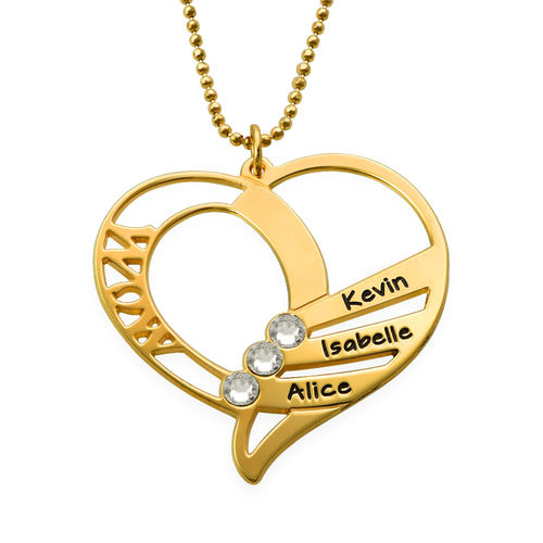 Engraved Mom Birthstone Necklace - Gold Plated