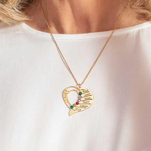 Engraved Mom Birthstone Necklace - Gold Plated