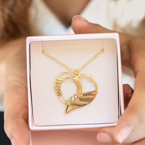 Engraved Mom Birthstone Necklace - Gold Plated