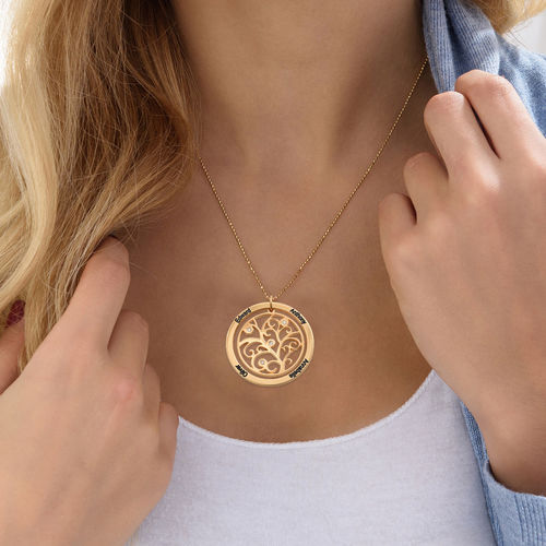 Family Tree Birthstone Necklace Gold Plated with Diamonds