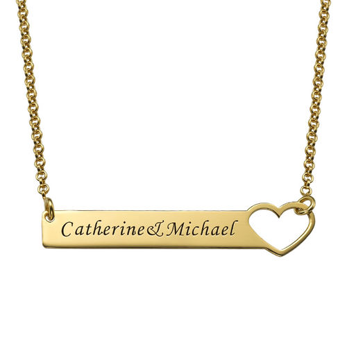 Heart Bar Necklace with Engraving - 18K Gold Plated