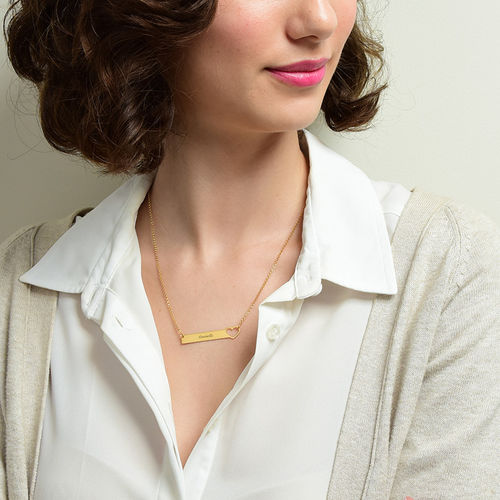 Heart Bar Necklace with Engraving - 18K Gold Plated