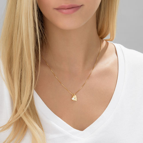 Heart Initial Necklace with Pearl in Gold Plating