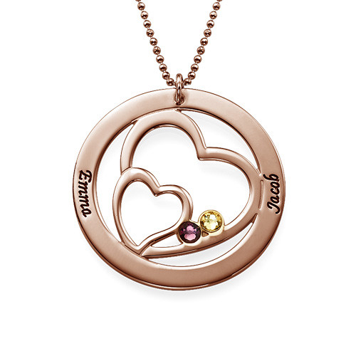 Heart in Heart Birthstone Necklace for Moms - Rose Gold Plating