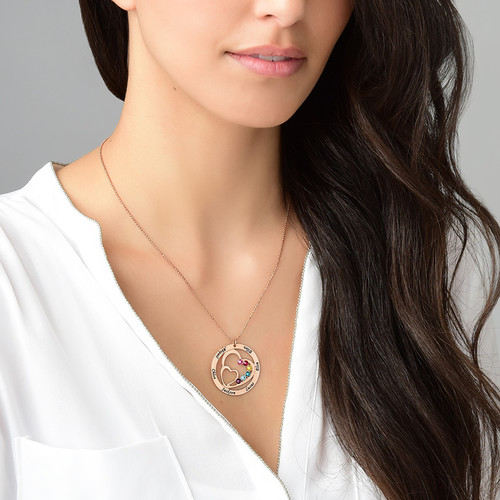 Heart in Heart Birthstone Necklace for Moms - Rose Gold Plating