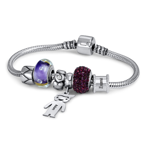 Hearts Silver Bead with Cubic Zirconia