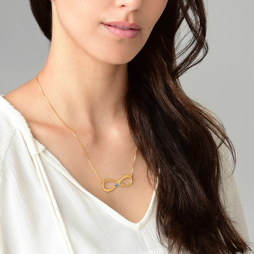 Infinity Name Necklace with Birthstones - Gold Plated