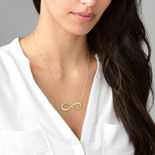 Infinity Name Necklace with Birthstones - 14k Gold