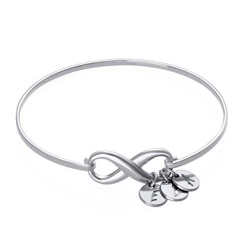 Infinity Bangle Bracelet with Initial Charms in Silver