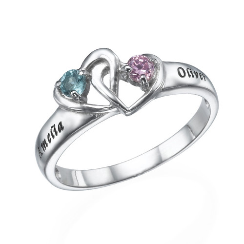 Interlocking Heart Ring with Birthstones