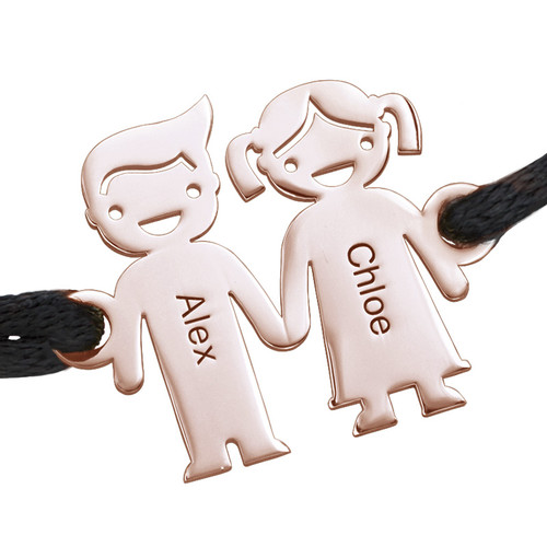 Kids Holding Hands Charms Bracelet - Rose Gold Plated