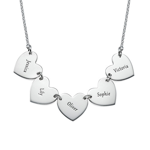 Mother Necklace with Kids Names - Heart Shaped in Sterling Silver