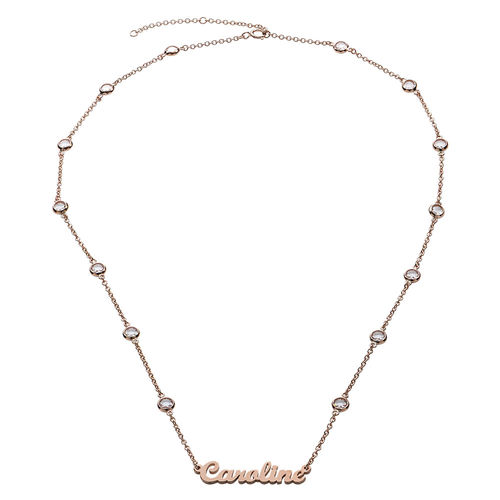 Name Necklace with Clear Crystal Stone in Rose Gold Plating