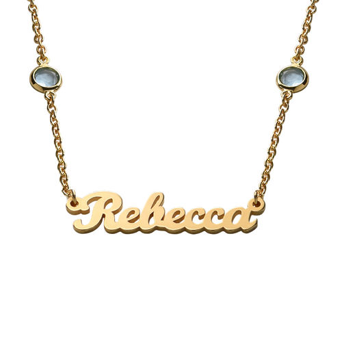 Name Necklace with Multi Colored Stones in Gold Plating