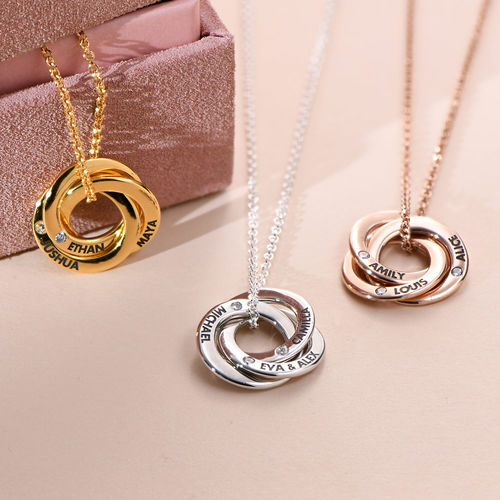 Russian Ring Necklace with Cubic Zirconia in Rose Gold Plating