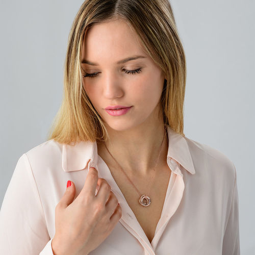 Russian Ring Necklace with Cubic Zirconia in Rose Gold Plating