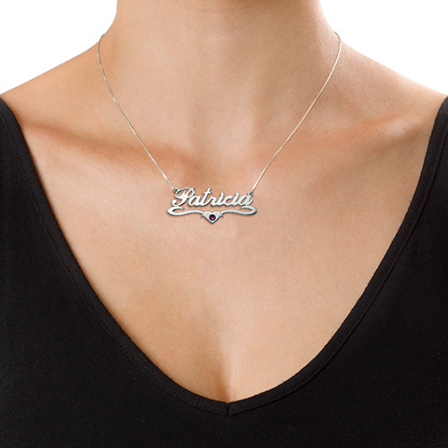 Silver Middle Heart Swarovski Crystal Name Necklace