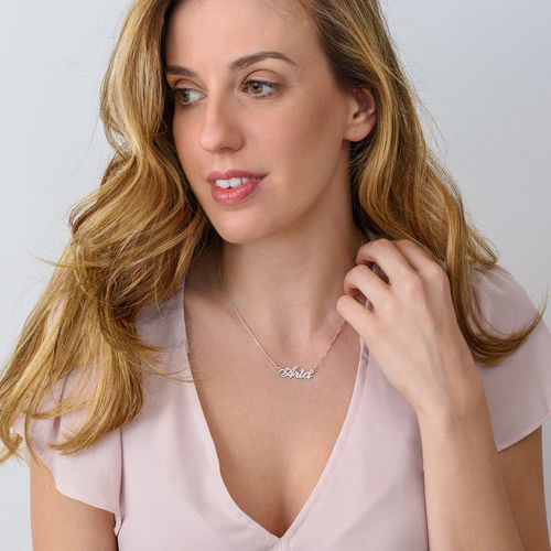 Small Sterling Silver Classic Name Necklace with Diamond