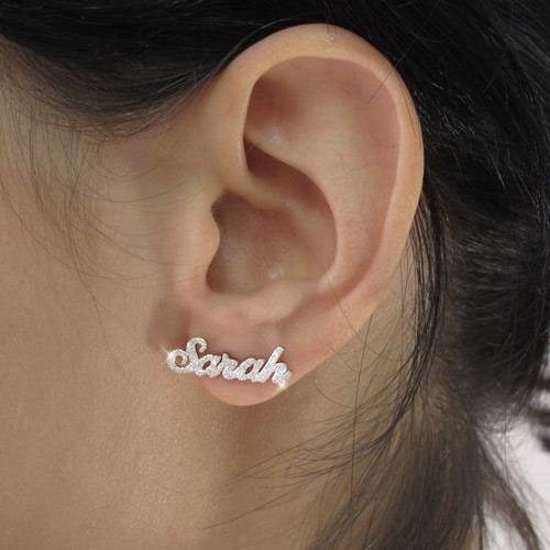 Sparkling Sterling Silver Personalized Name Earrings