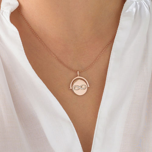 Spinning Infinity Pendant Necklace in Rose Gold Plating