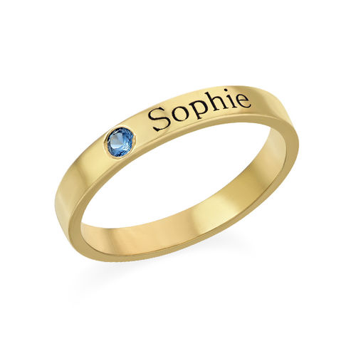 Stackable Birthstone Name Ring - 14K Yellow Gold