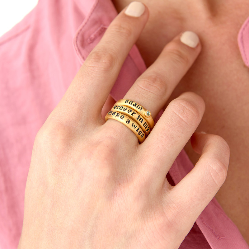 Stackable Engraved Ring with Names in Gold Plating