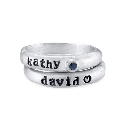 Stackable Engraved Ring with Birthstone in Sterling Silver