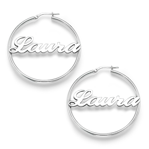 Sterling Silver Hoop Name Earrings