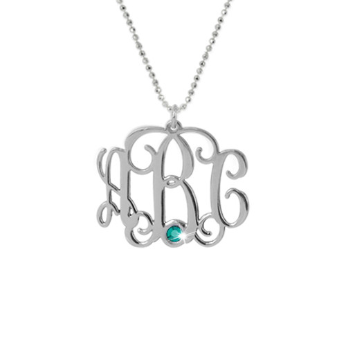 Silver Three Initial Monogram Necklace with Swarovski