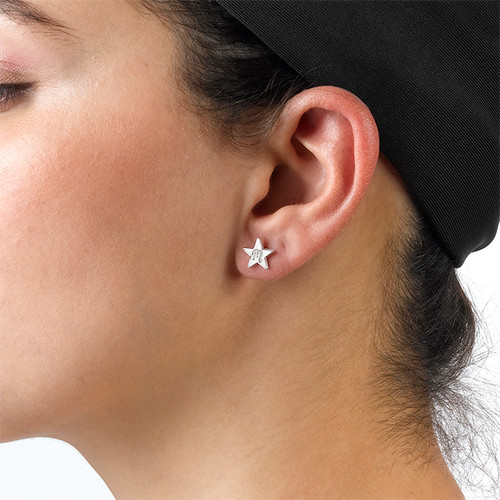 Sterling Silver Star Earrings with Initial