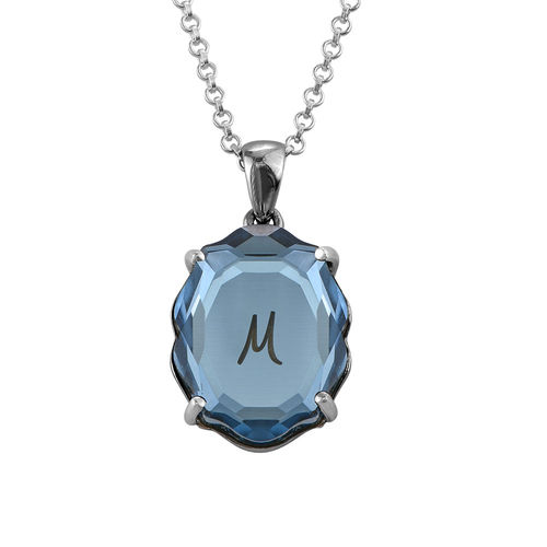 Swarovski Stone Engraved Necklace in Silver